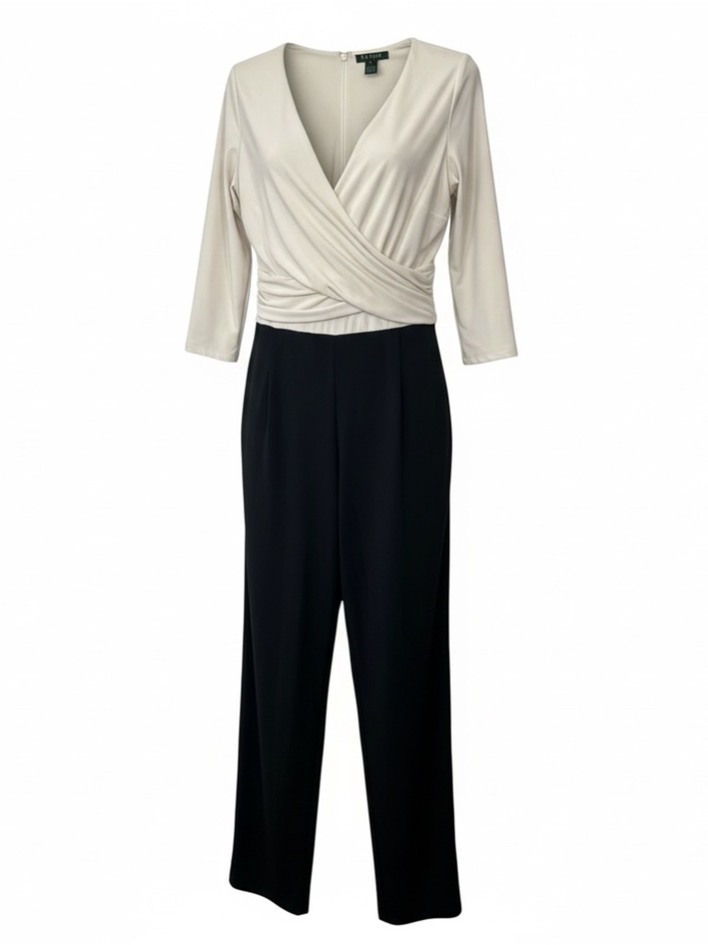 Lauren Ralph Lauren Two-Tone Wrap-Front Jumpsuit in Ivory‎ and Black